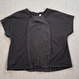 Lululemon Short Sleeve Top Women's 8 Black Zip Back Drawstring Waist Active Gym